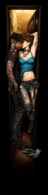 Free dark romance bookmark featuring a gritty couple in a jumping kiss